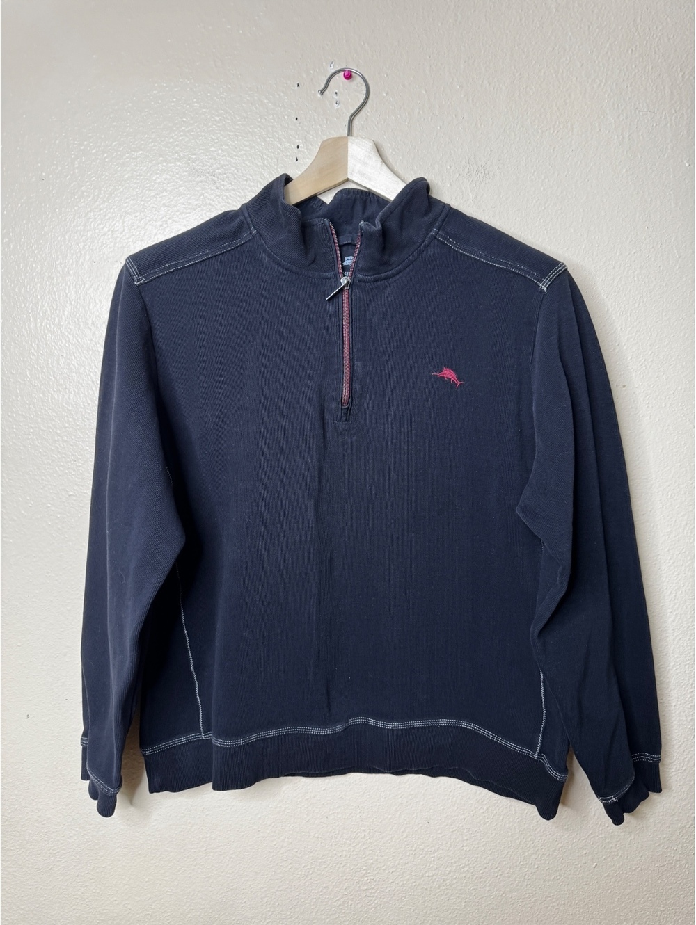Tommy Bahama Men’s L Gray 1/4 Zip Sweatshirt Cotton Pullover Long Sleeve Logo